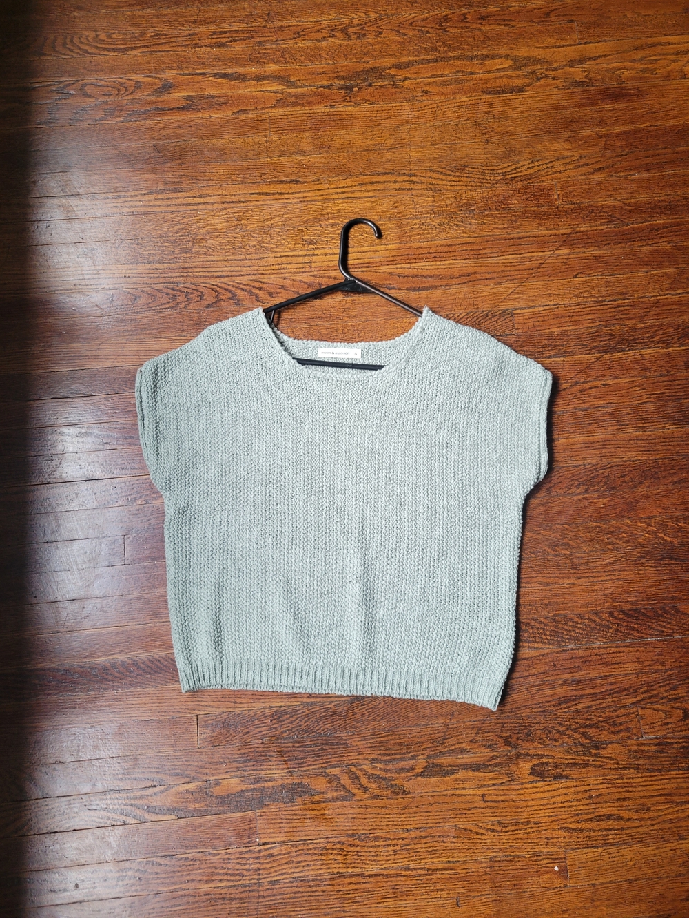 Moon & Madison short sleeve sweater cropped textured knit Sage Green Sz Small - Picture 13 of 13